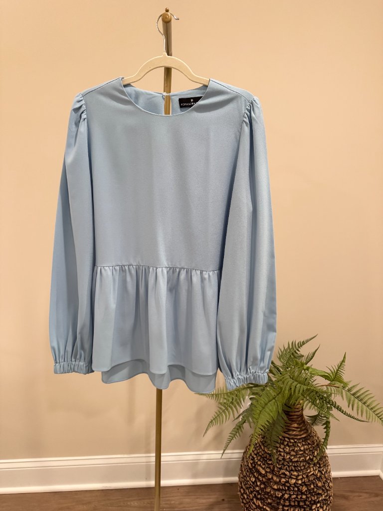 Tuckernuck Pomander Place Light Blue Peplum Blouse
